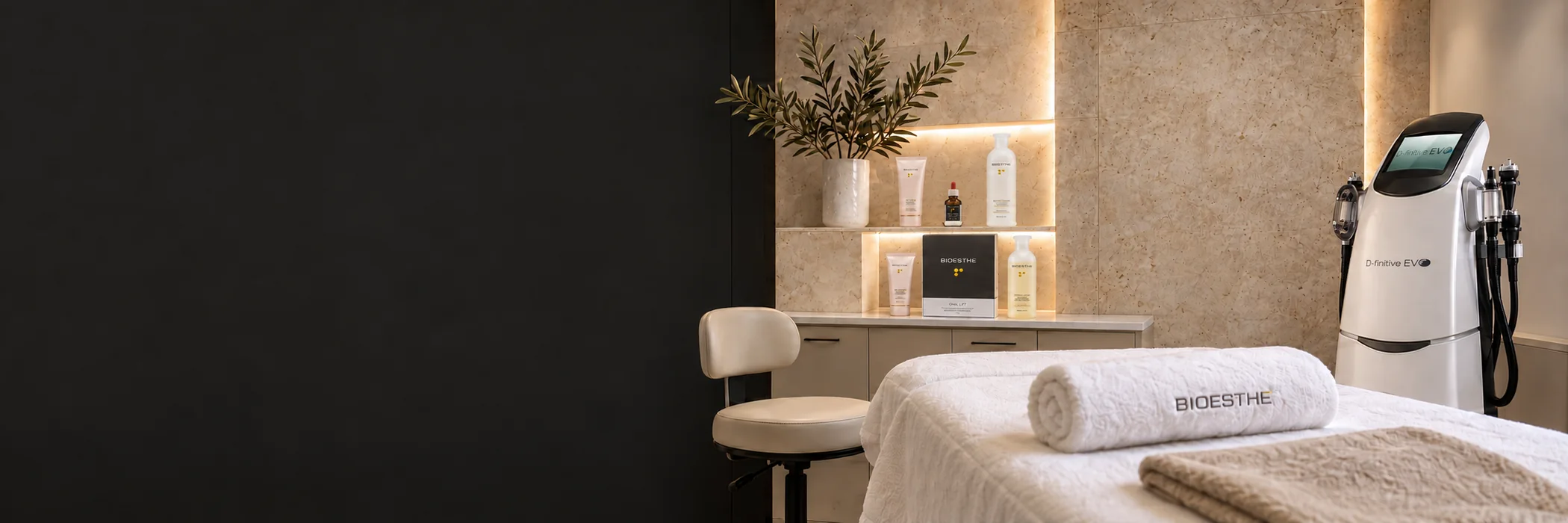 Cabina estetica BIOESTHE con lettino, cosmetici e tecnologia professionale